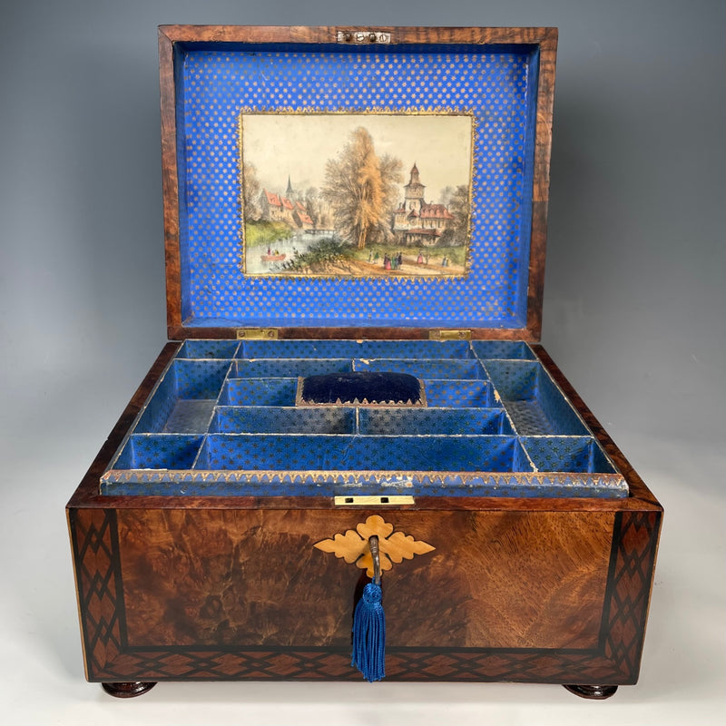 Victorian Walnut Inlaid Sewing Box