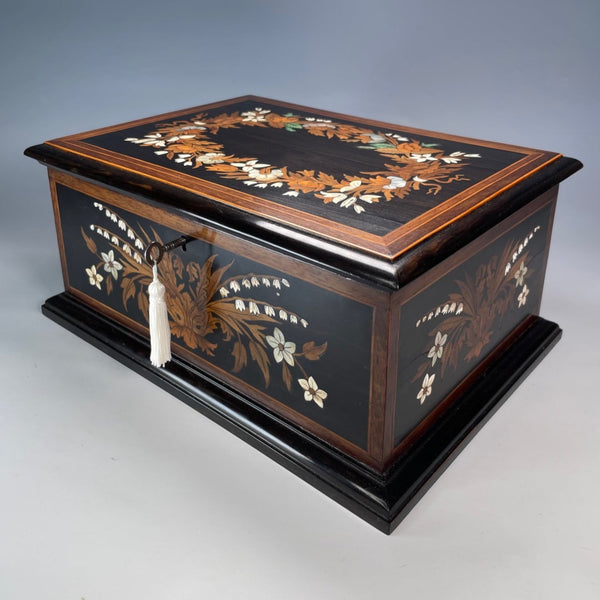 Italian Ebony, Mother of Pearl & Bone Jewellery Casket c 1860