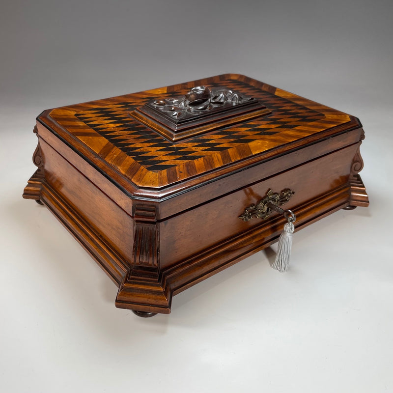 19th Century Inlaid & Carved Continental Jewellery Box