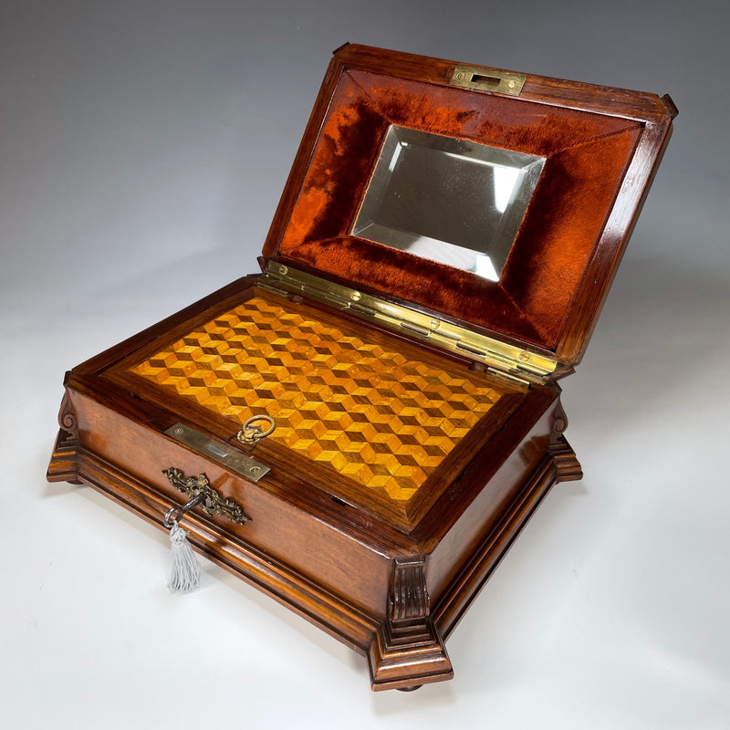 19th Century Inlaid & Carved Continental Jewellery Box