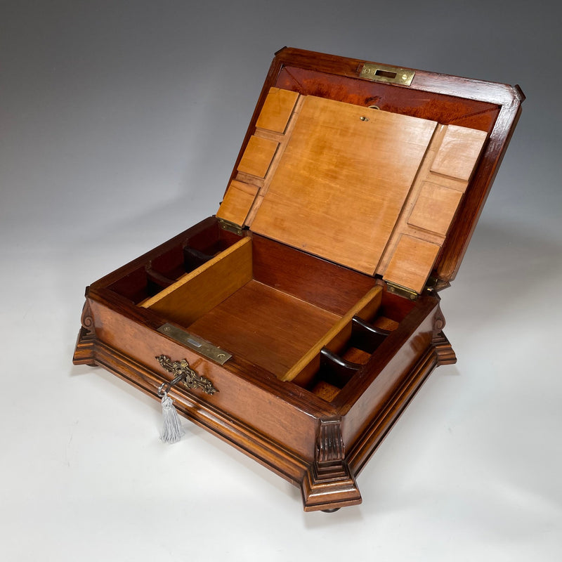 19th Century Inlaid & Carved Continental Jewellery Box