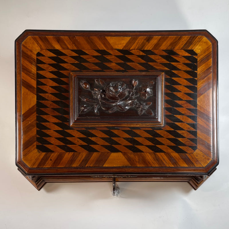 19th Century Inlaid & Carved Continental Jewellery Box