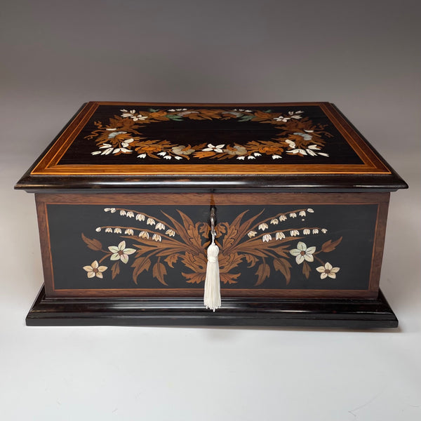 Italian Ebony, Mother of Pearl & Bone Jewellery Casket c 1860