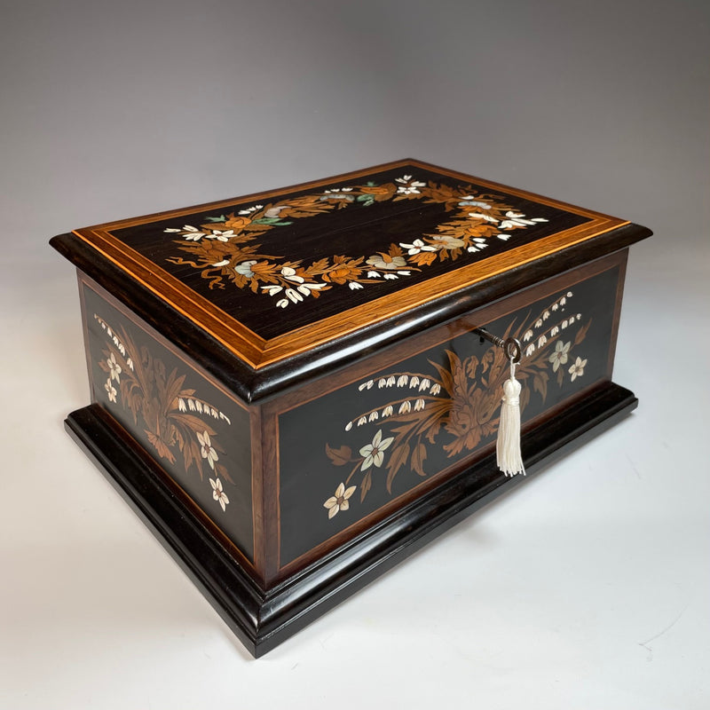 Italian Ebony, Mother of Pearl & Bone Jewellery Casket c 1860