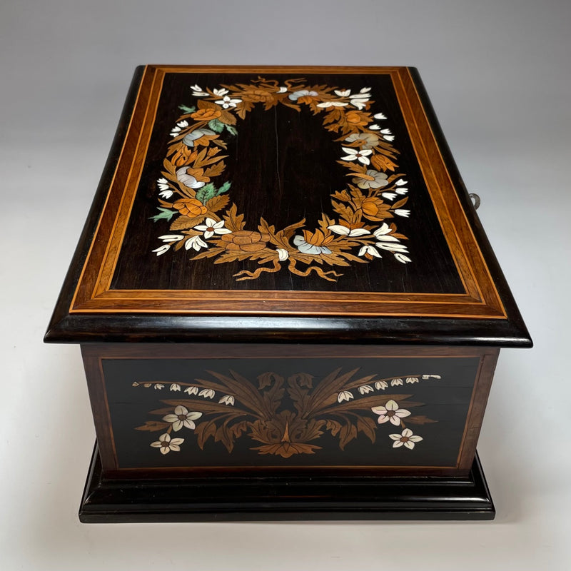 Italian Ebony, Mother of Pearl & Bone Jewellery Casket c 1860