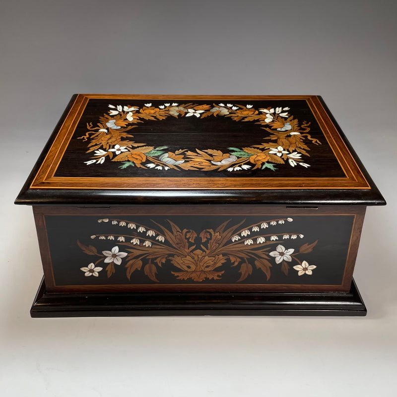 Italian Ebony, Mother of Pearl & Bone Jewellery Casket c 1860