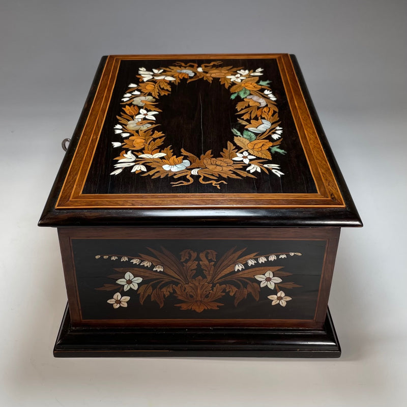 Italian Ebony, Mother of Pearl & Bone Jewellery Casket c 1860