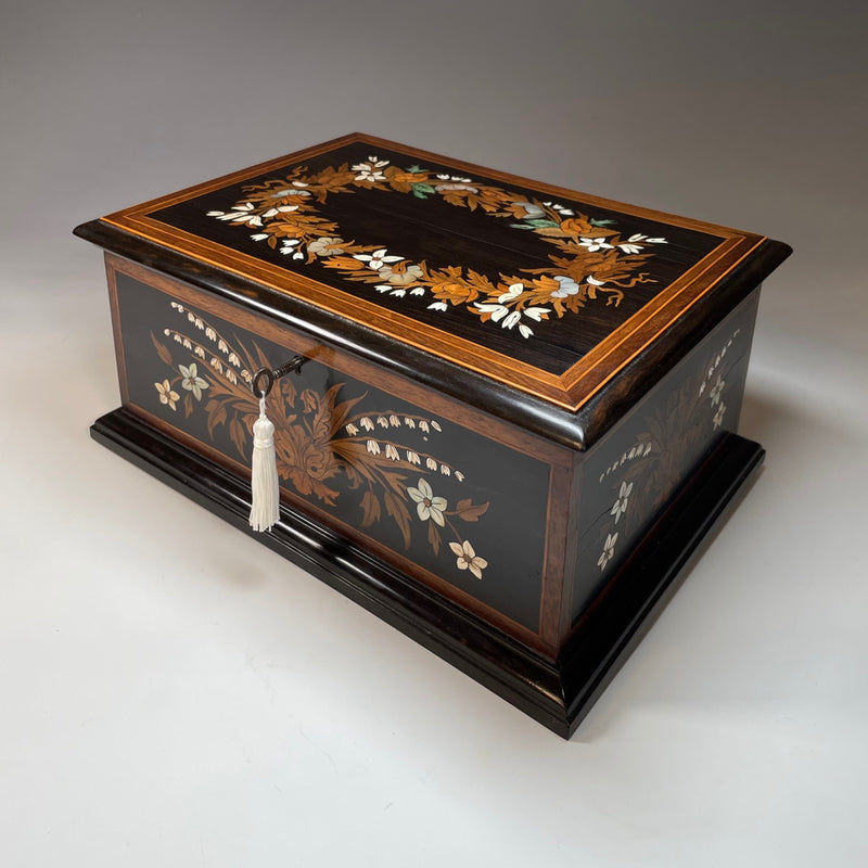 Italian Ebony, Mother of Pearl & Bone Jewellery Casket c 1860