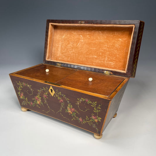 19th Century Mahogany Painted Tea Caddy in the Sheraton Style