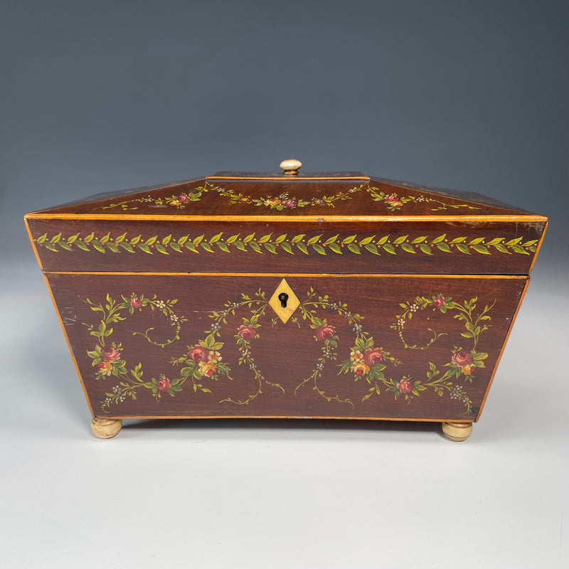 19th Century Mahogany Painted Tea Caddy in the Sheraton Style