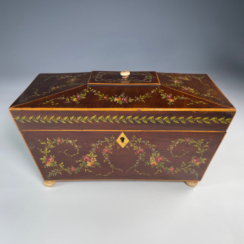 19th Century Mahogany Painted Tea Caddy in the Sheraton Style