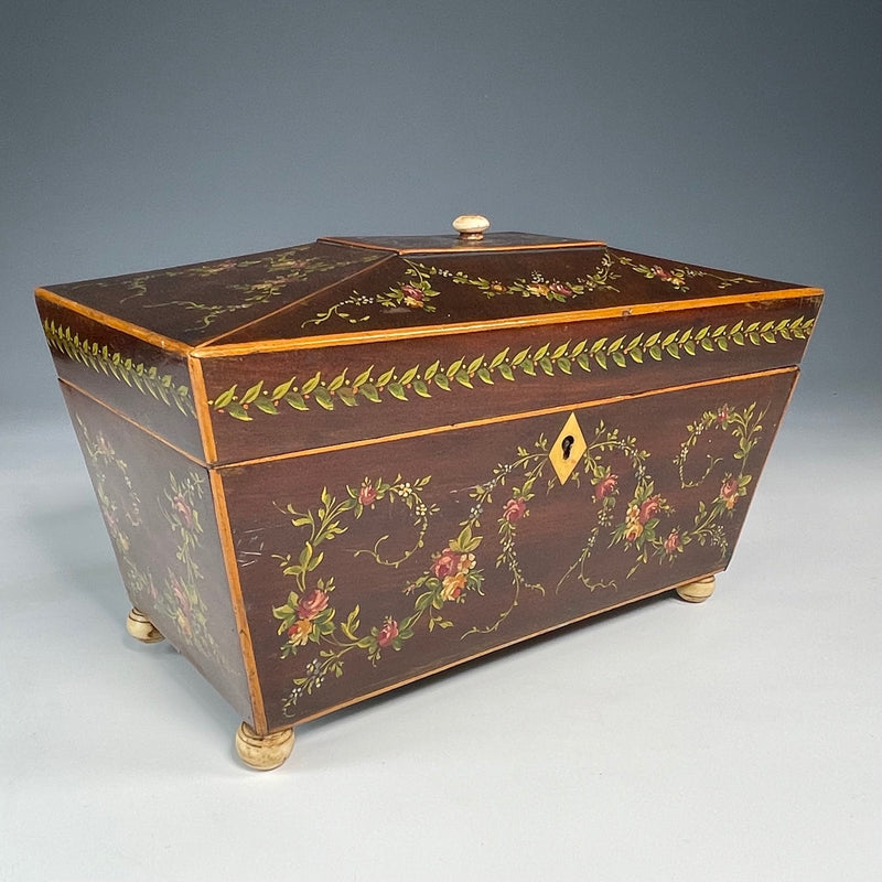 19th Century Mahogany Painted Tea Caddy in the Sheraton Style