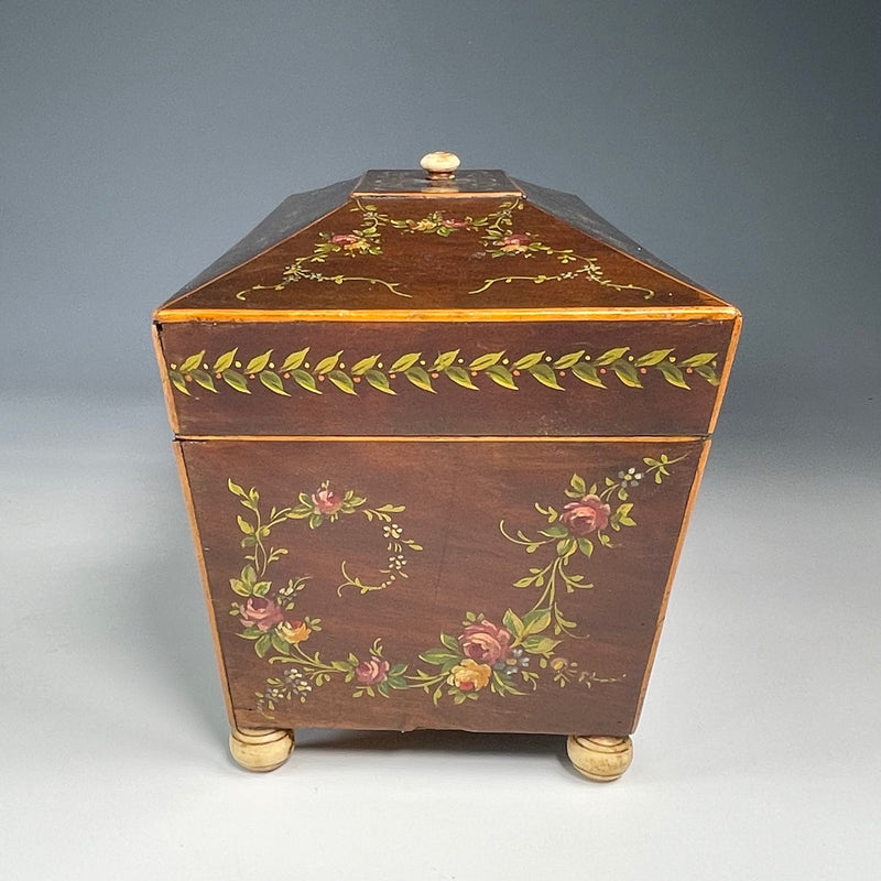 19th Century Mahogany Painted Tea Caddy in the Sheraton Style