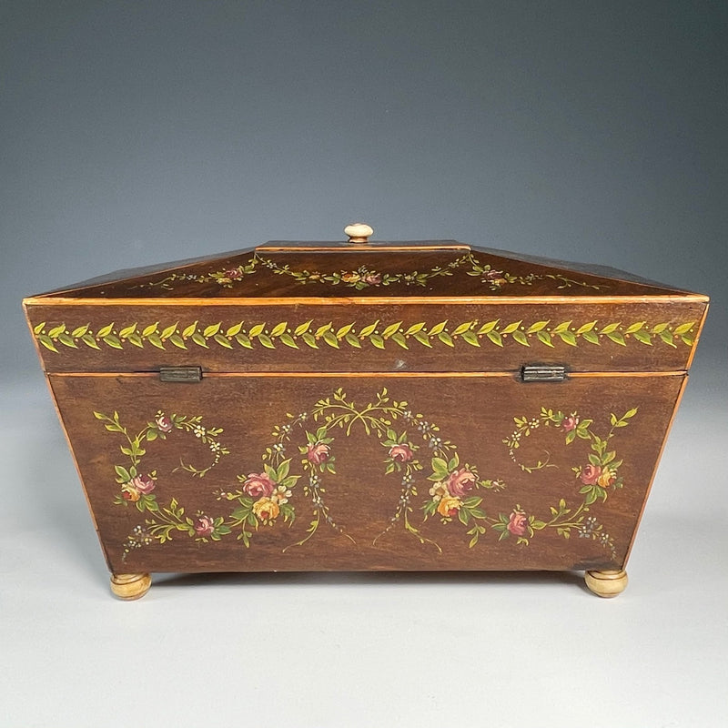 19th Century Mahogany Painted Tea Caddy in the Sheraton Style