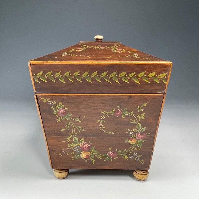 19th Century Mahogany Painted Tea Caddy in the Sheraton Style