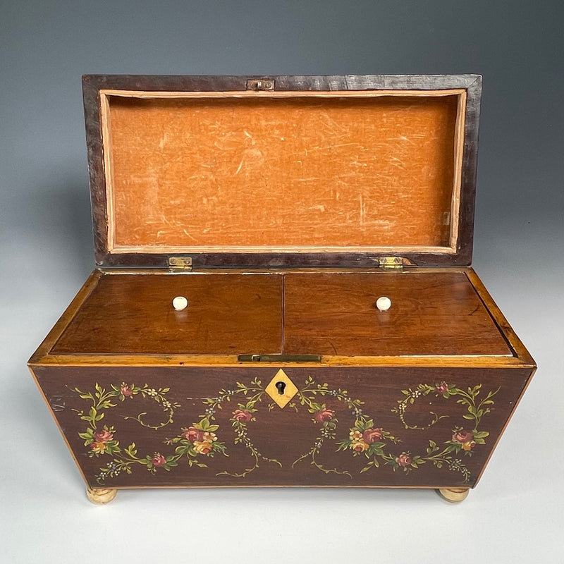 19th Century Mahogany Painted Tea Caddy in the Sheraton Style