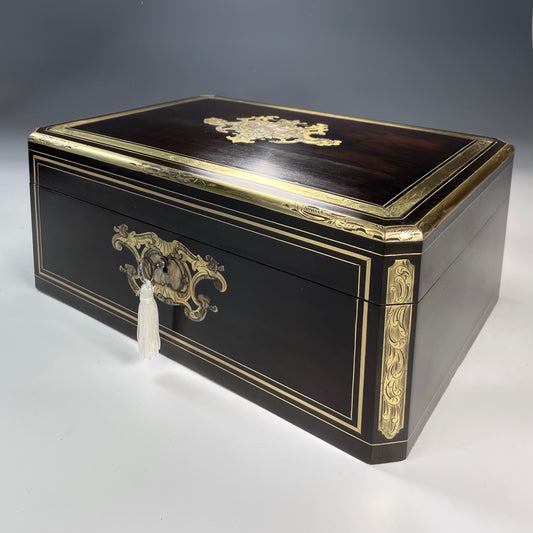 19TH CENTURY French EBONY AND BRASS INLAID LADY'S VANITY BOX