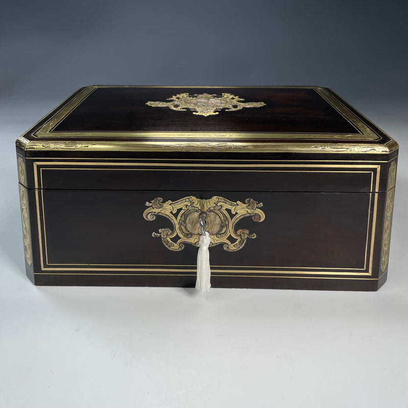 19TH CENTURY French EBONY AND BRASS INLAID LADY'S VANITY BOX