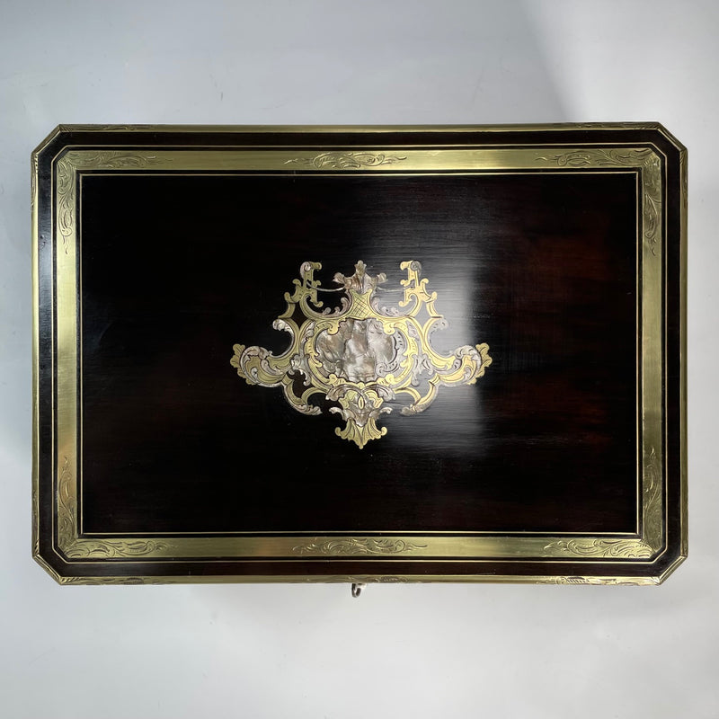 19TH CENTURY French EBONY AND BRASS INLAID LADY'S VANITY BOX