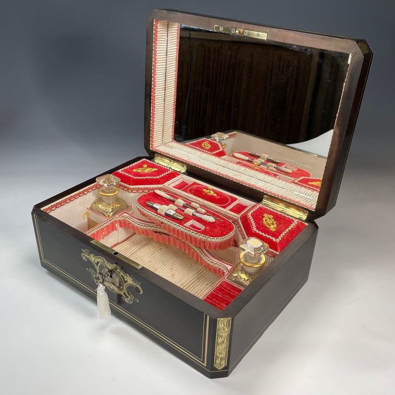 19TH CENTURY French EBONY AND BRASS INLAID LADY'S VANITY BOX