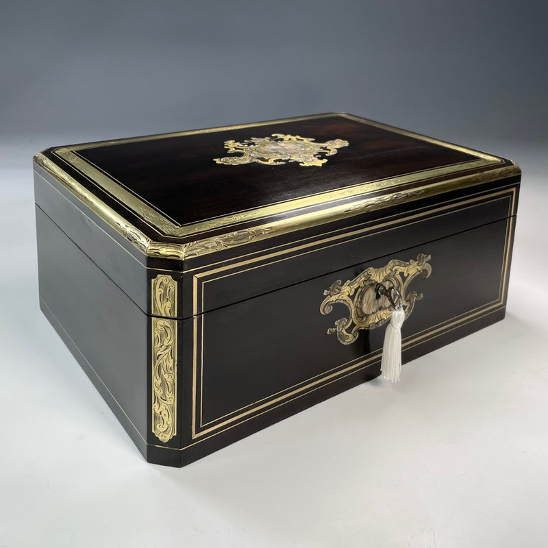 19TH CENTURY French EBONY AND BRASS INLAID LADY'S VANITY BOX