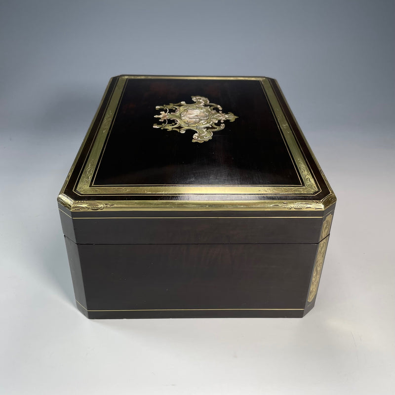 19TH CENTURY French EBONY AND BRASS INLAID LADY'S VANITY BOX