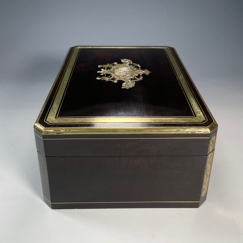 19TH CENTURY French EBONY AND BRASS INLAID LADY'S VANITY BOX