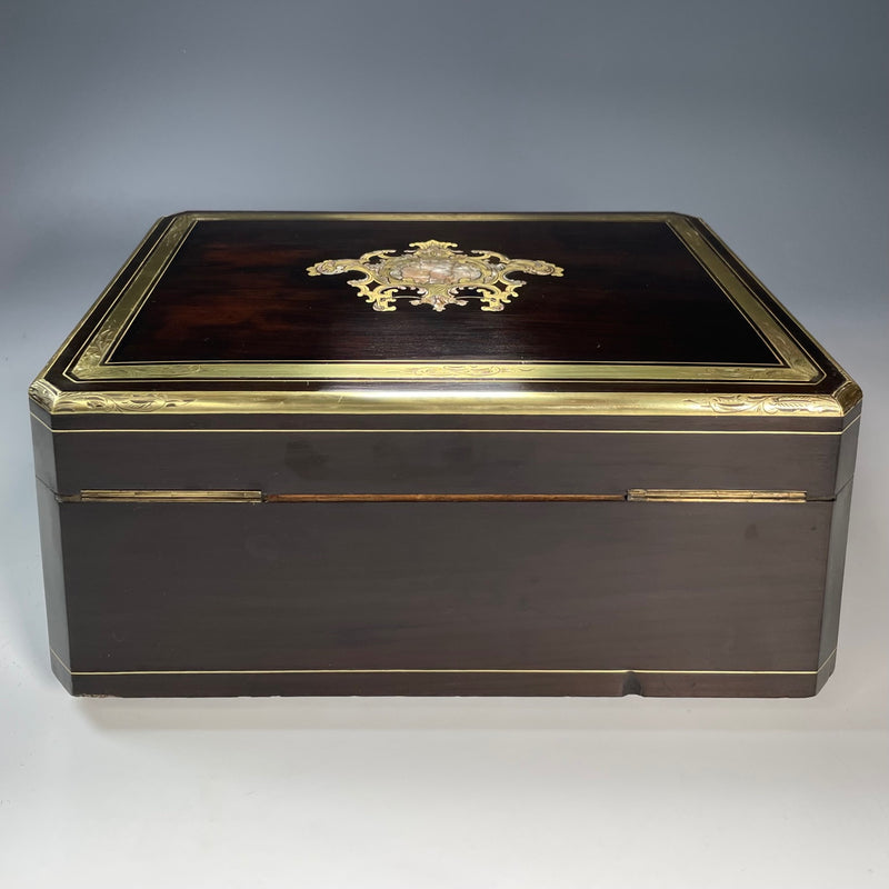 19TH CENTURY French EBONY AND BRASS INLAID LADY'S VANITY BOX