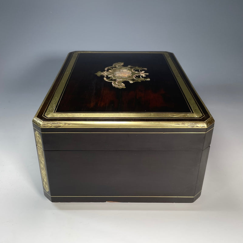 19TH CENTURY French EBONY AND BRASS INLAID LADY'S VANITY BOX