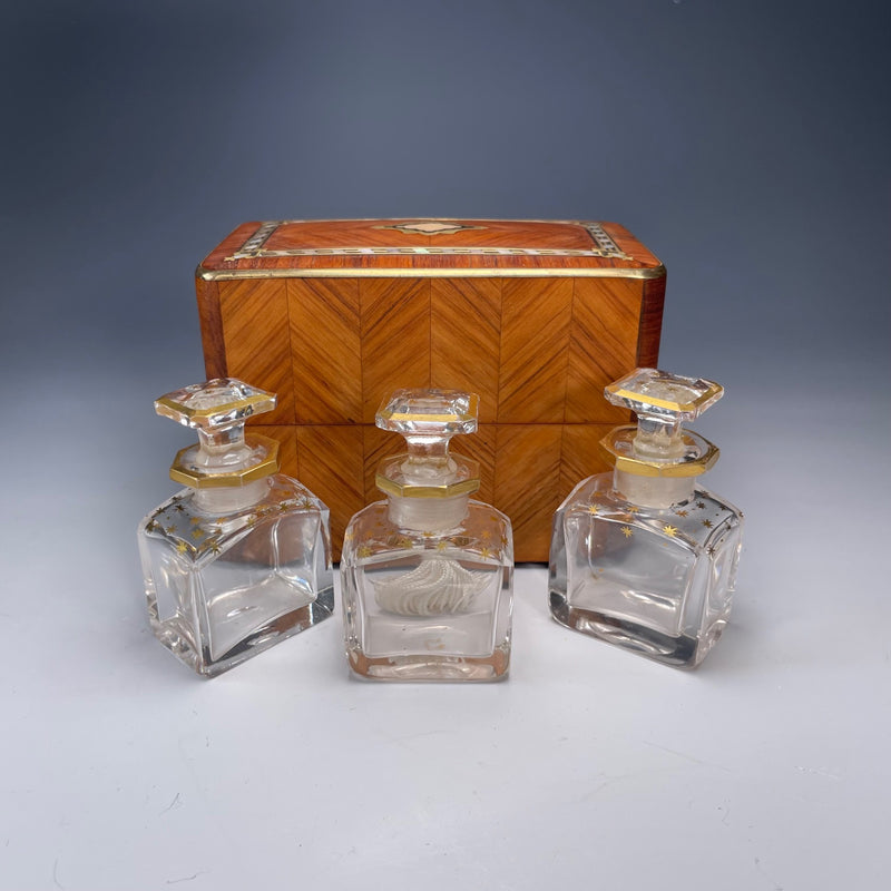 19th Century French Kingwood Perfume Casket with Baccarat Bottles