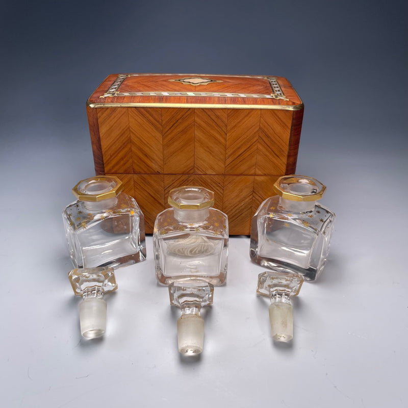 19th Century French Kingwood Perfume Casket with Baccarat Bottles