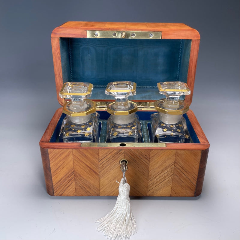 19th Century French Kingwood Perfume Casket with Baccarat Bottles