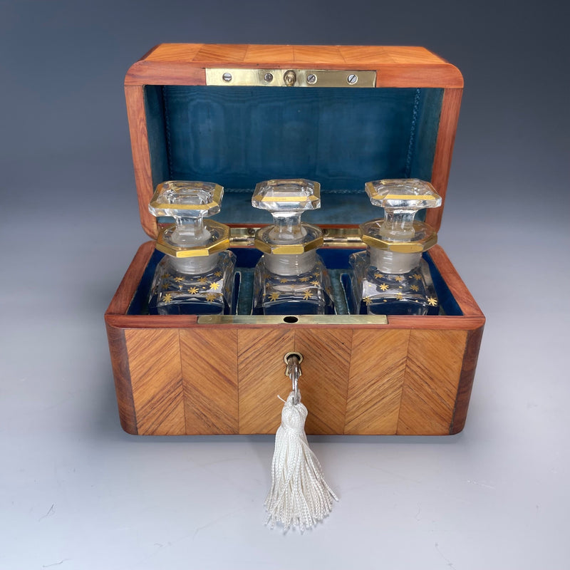 19th Century French Kingwood Perfume Casket with Baccarat Bottles