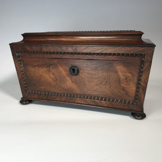 19th Century Iris Rosewood Sarcophagus Tea Caddy