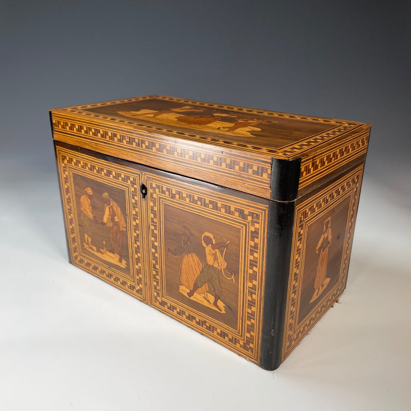 19th Century Tea Caddy with Scenes of Italian Country Life