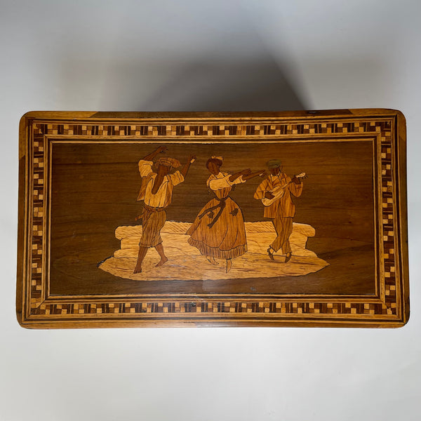 19th Century Tea Caddy with Scenes of Italian Country Life