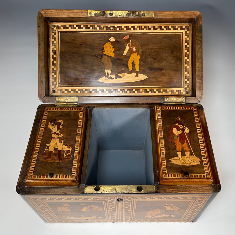 19th Century Tea Caddy with Scenes of Italian Country Life