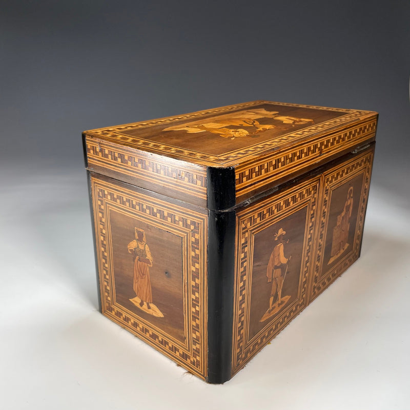 19th Century Tea Caddy with Scenes of Italian Country Life