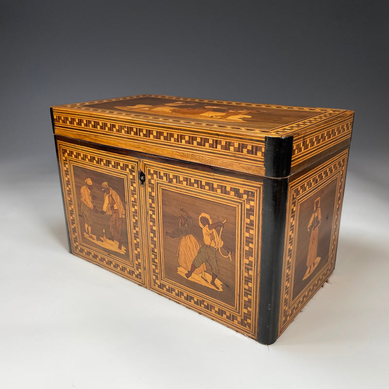 19th Century Tea Caddy with Scenes of Italian Country Life