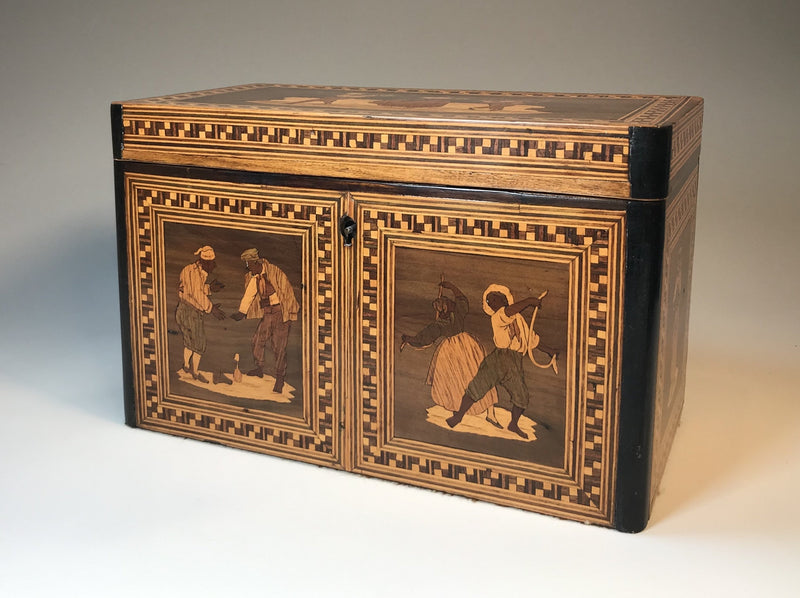 19th Century Tea Caddy with Scenes of Italian Country Life