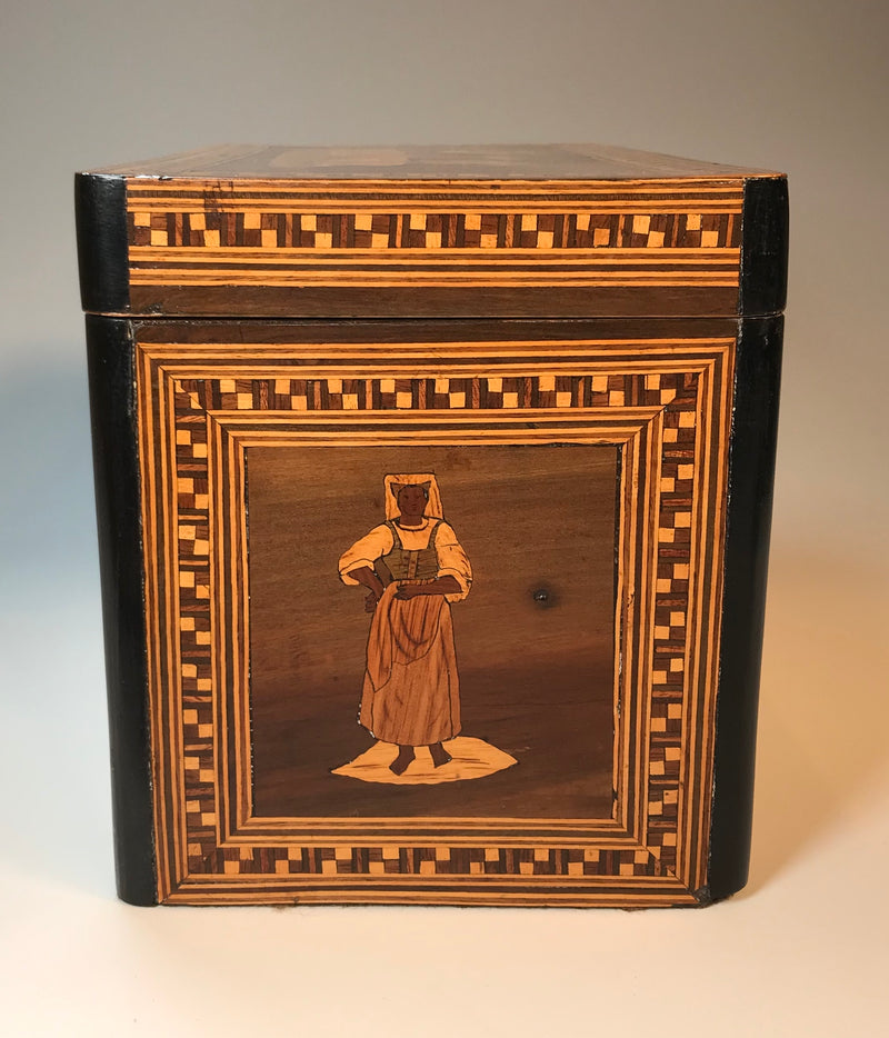 19th Century Tea Caddy with Scenes of Italian Country Life