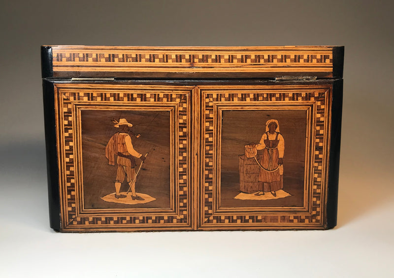 19th Century Tea Caddy with Scenes of Italian Country Life