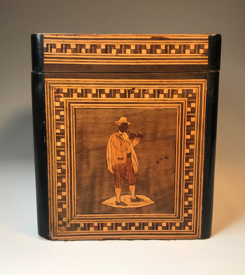 19th Century Tea Caddy with Scenes of Italian Country Life